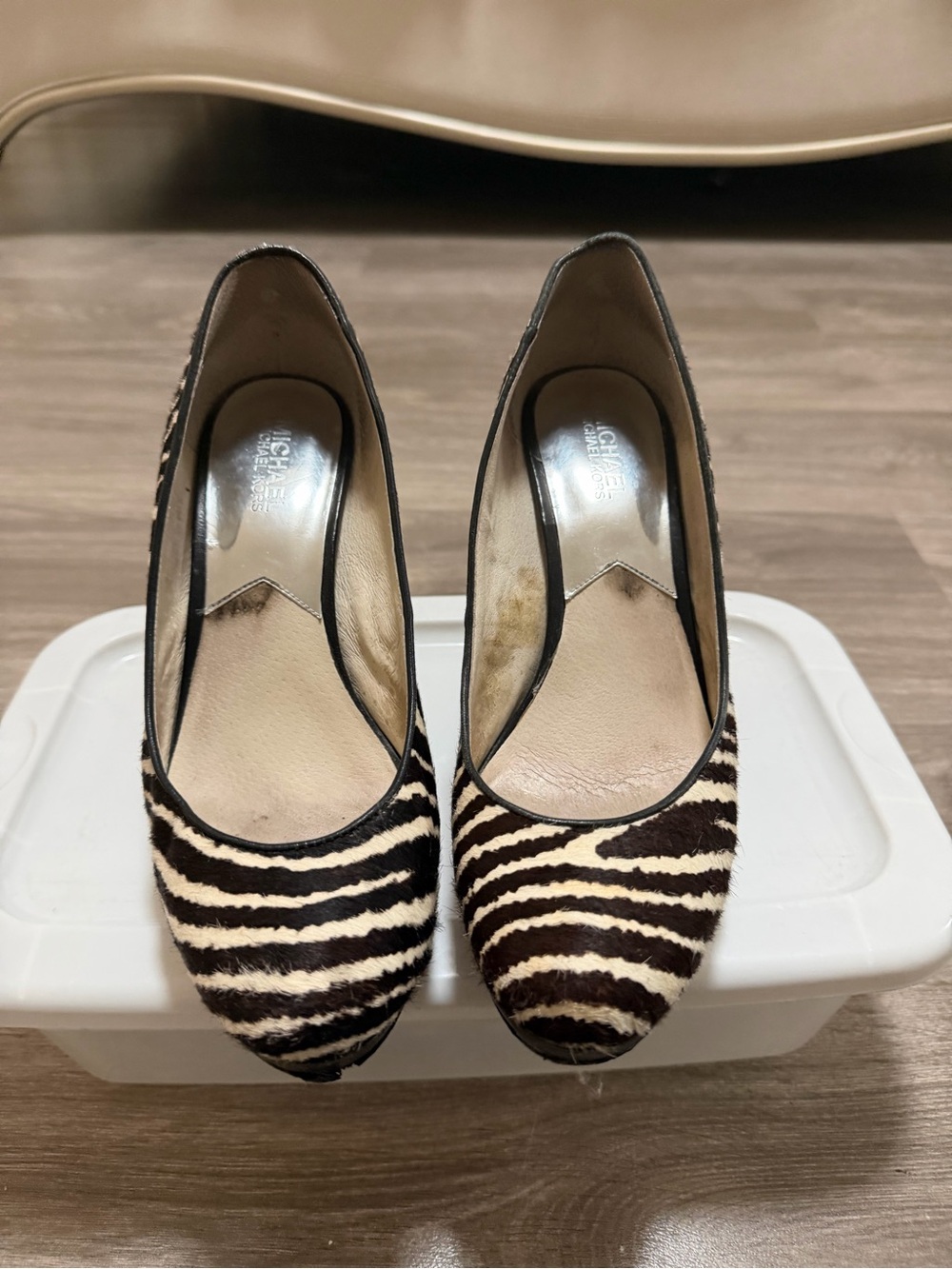 Michael Kors Zebra Print Peep-Toe Pumps - Women's Black & Cream Heels